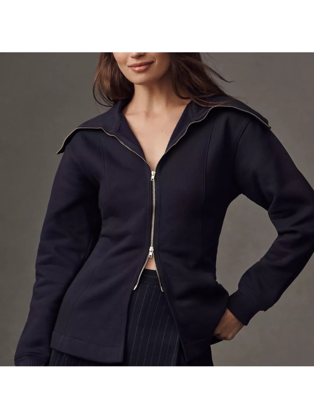Anthropologie Maeve - Zip-Front Sweater ‘Jacket’ with Fold-Over Collar -NWT - Picture 4 of 6